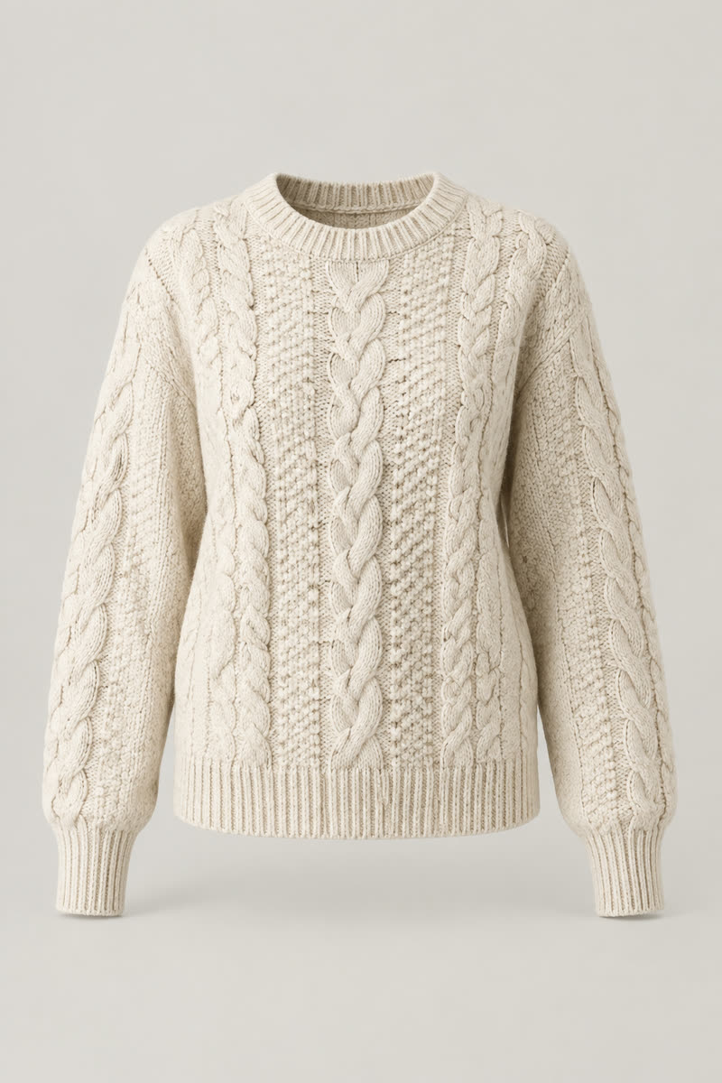 Women's Chunky Cable-Knit Crewneck Sweater - 1