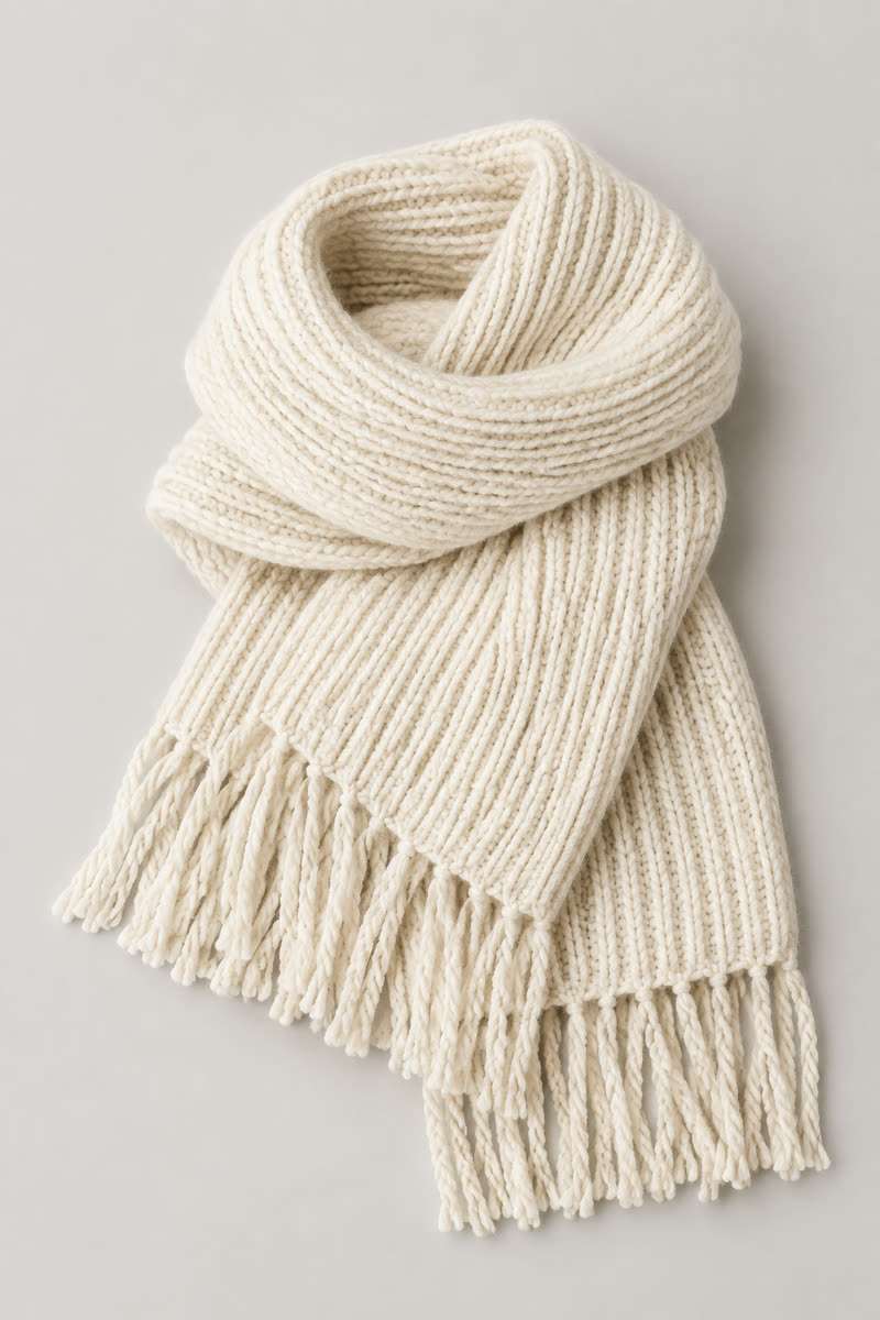 Chunky Ribbed Merino Wool Scarf - 1