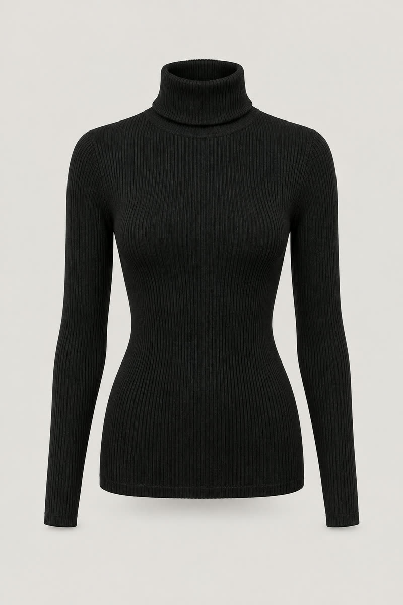 Women's Ribbed Thermal Turtleneck Top - 1